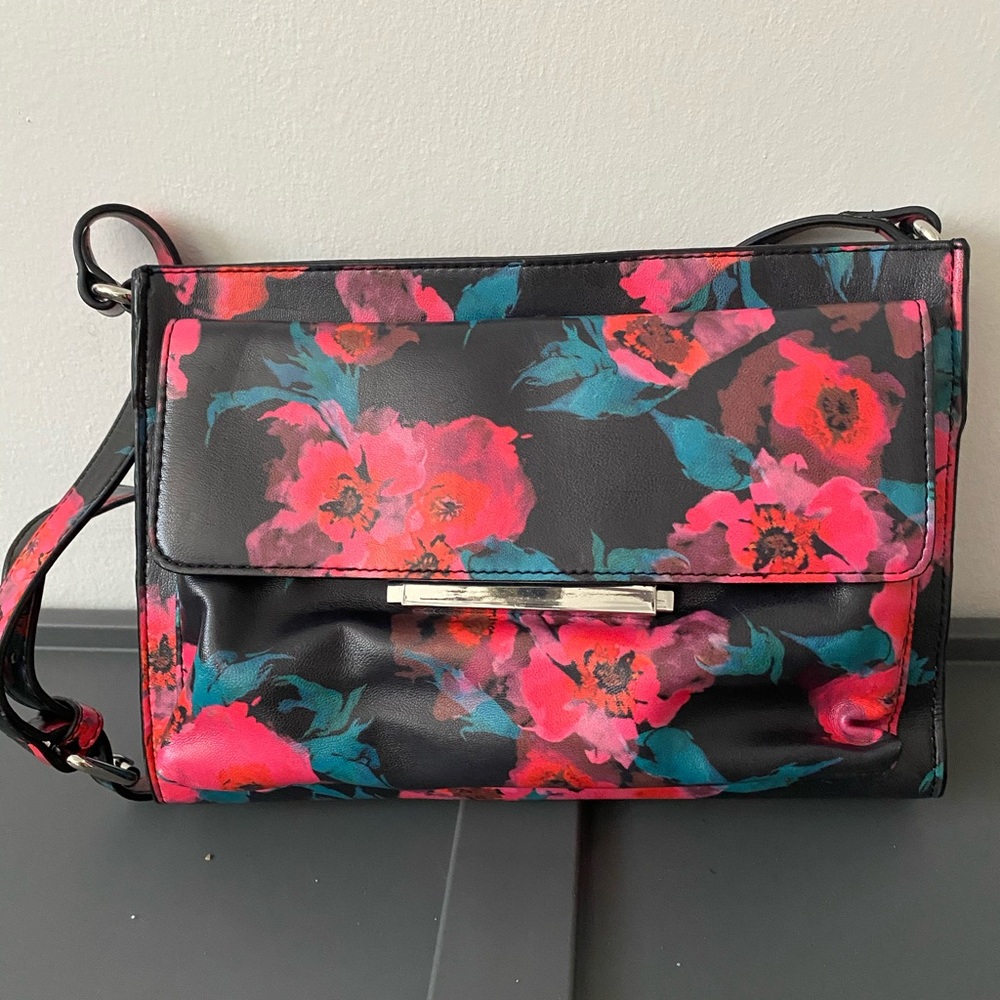 Red and black floral purse.
